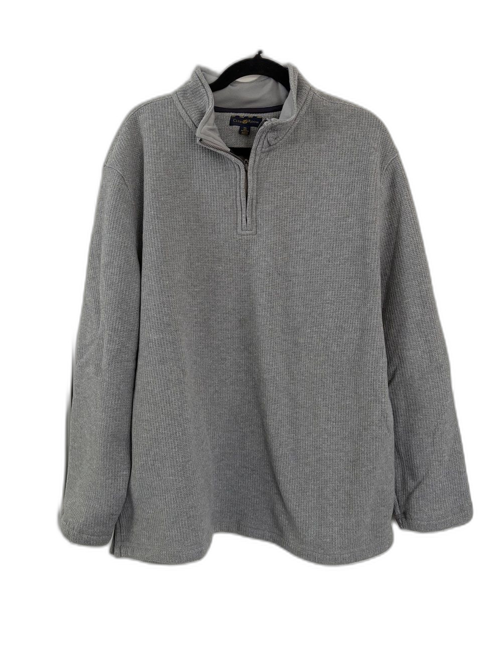Club Room Mens Grey Micro Waffle Texture Quarter Zip Fleece Sweater Pullover XL